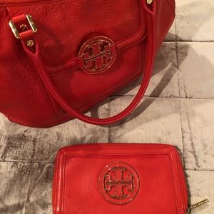 Tory Burch Red Hobo Bag and Wallet Set